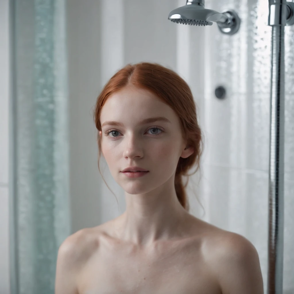 skinny redhead , sexy model in the shower