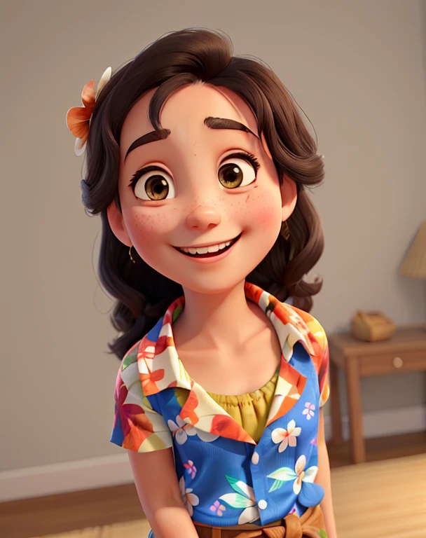 A happy girl (wearing Hawaiian clothes)