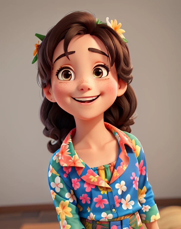 A happy girl (wearing Hawaiian clothes)