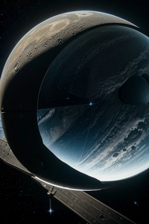 spaceship, stars, outer space, planetary orbit, photorealism