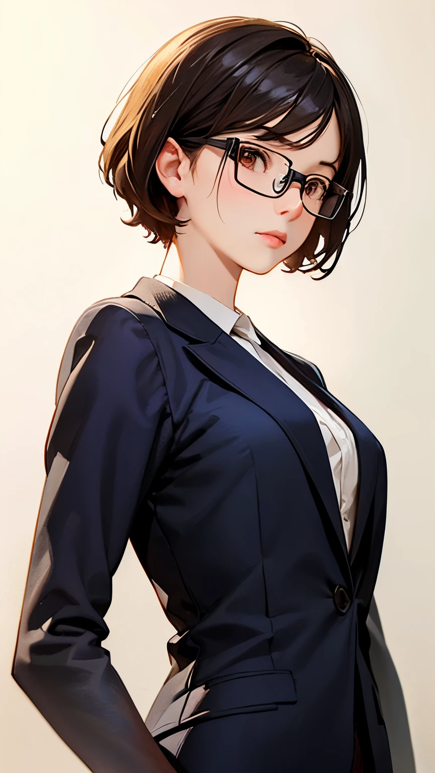 (highest quality、masterpiece)、(Concept Art)、(Avatar)、(icon)、((One Woman))、((alone))、((whole body))、office lady,suit,pantyhose,short hair, Messy Hair, Semi-rimless eyewear,(Looking into the camera)、 (from the front)、 (Soft Light)、(Soft Shading)、 (pastel colour)、(ink)、(Sketch Style)、(bright)、(Sargent-style watercolor)、(Edmund Leighton Style)、((White Background))、((Blank Background))、