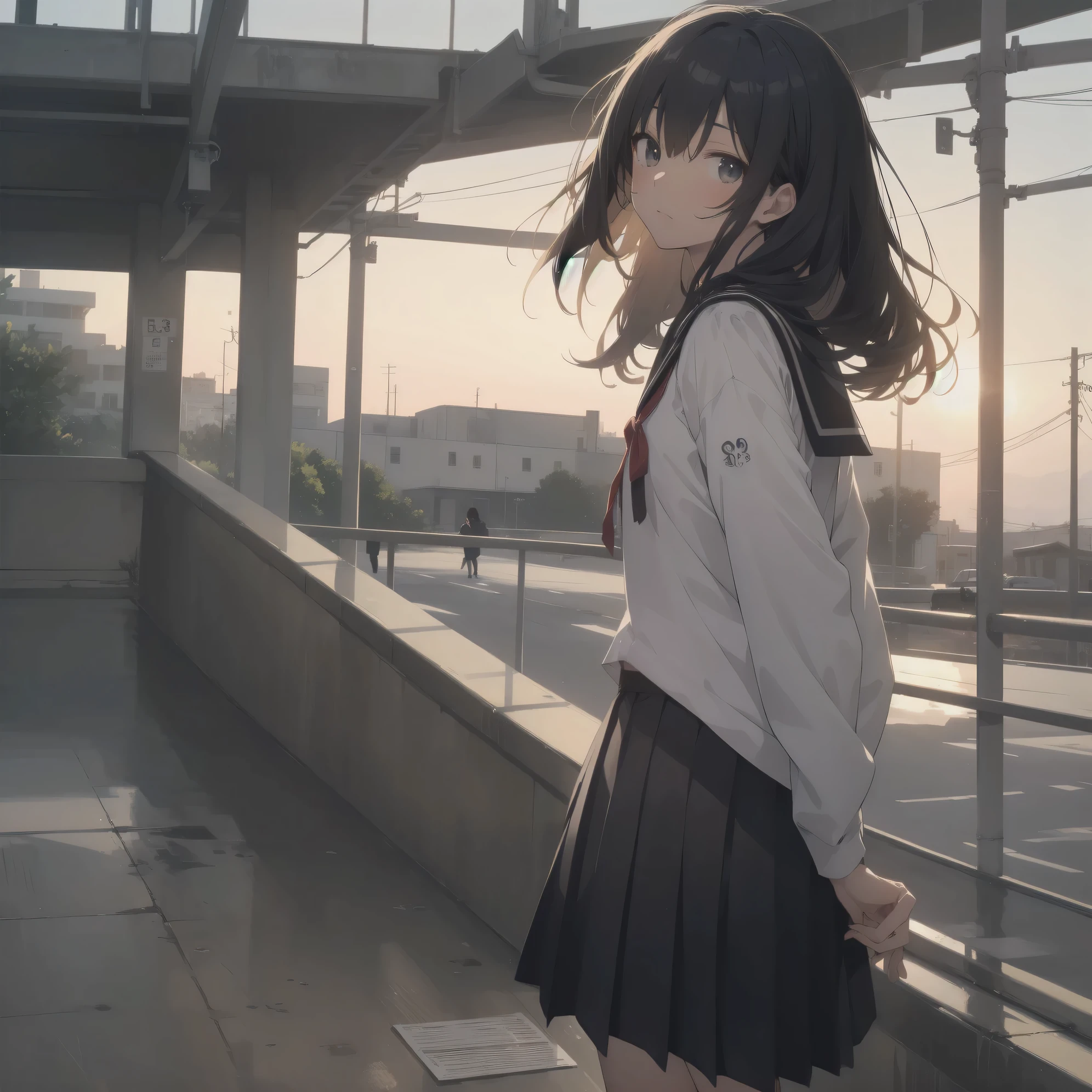 ultra-absurdres-Top quality by artist God, ultra-detailed, high resolution, anime moe artstyle, best anime 8k konachan wallpaper, pixiv contest winner, pool:2810, perfect anatomy,break, 1girl, (Please draw a girl walking sleepily to school alone. )break,(Solo,little female, 13-year-old:1.3),Full limbs, complete fingers,a junior high school student, (very short hair), short cut, flat chest, , small butt, small black eyes, beautiful detailed eyes, well-proportioned iris and pupils, expressive eyes, highres detailed hair, soft expression, salor school_uniform, sailor collar, serahuku, bow, pleated skirt,(Detailed Lighting), (Detailed background), in the School commute route. break,super detailed skin, Best cinematic lighting powered by famous artist, 8k,beauty illustration,photoshop_(medium),very aesthetic,break,((artist:yua_(checkmate) )), artist:clamp ,artist:carnelian ,artist:kantoku ,
