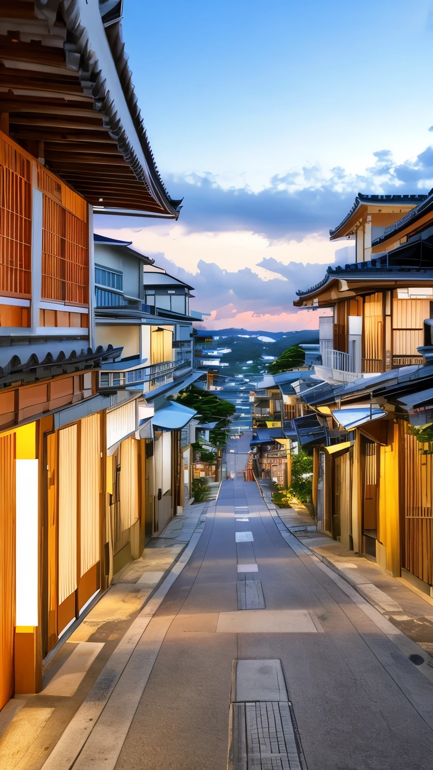 real world、Streetscape、Okinawa、From below、sunset、Shops lined up on both sides、Crisp quality、Continue straight、Real Focus