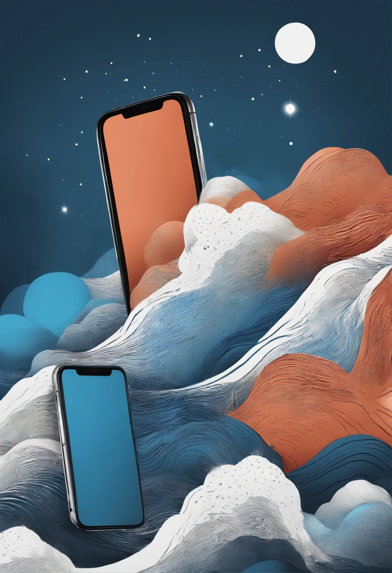 Um design moderno e discreto com as cores azul escuro e azul claro e branco, com a frase indica phone e uma imagem ilustrativa de um iPhone