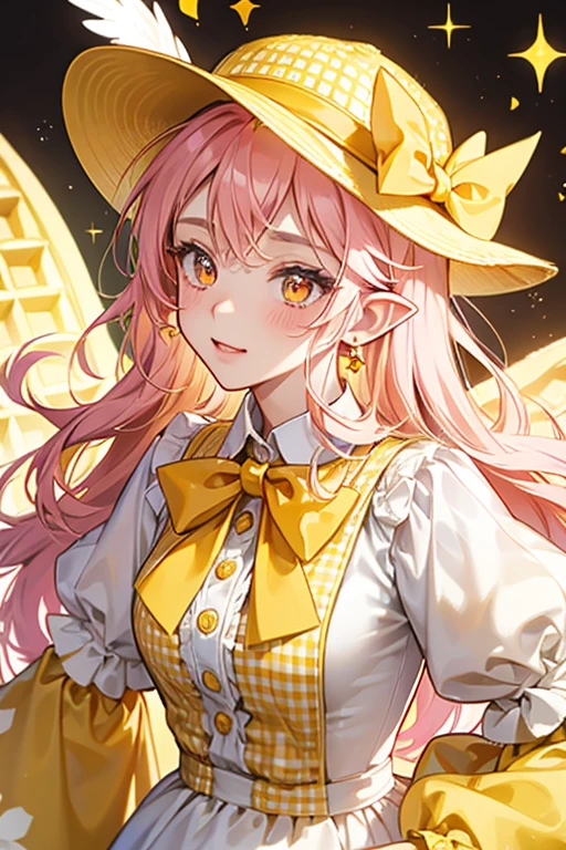 Honey is a flying squirrel with a light yellow head, body and inner ears, dark yellow forehead and outer ears, light pink blush marks and dark orange eyes. Her membrane and tail have a checkered pattern, ressembling a waffle. For her attire, she wears a waffle-like flat hat, and a yellow bowtie around her neck. There is also dripping honey on the hat and on the tail. SPARKLE; GLITTER