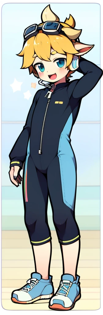 Second dimension boy teenager,Bodysuit,horn,Cow ears,Put the headphones on your head,stand up,goggles,sports shoes,Slim,Leg ring,cute,happy,zipper