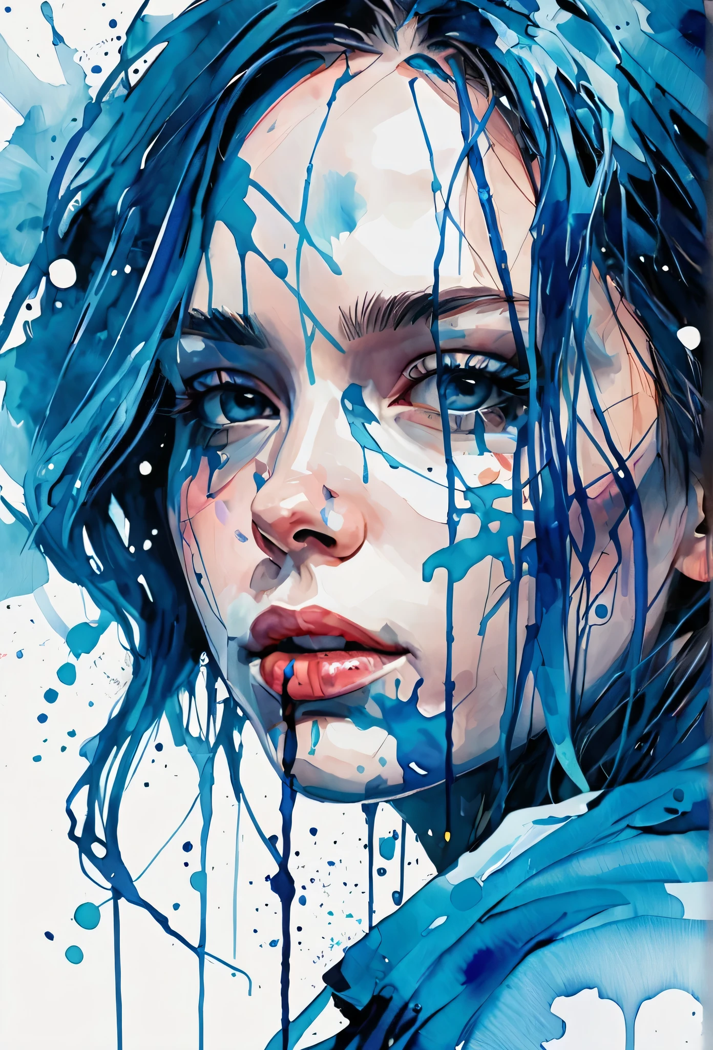 abstract style 1girl, (abstract art:1.4), bleeding blue, blue theme, visually stunning, beautiful, evocative, emotional, side view,
style of Agnes Cecile,9 . non-representational, colors and shapes, expression of feelings, imaginative, highly detailed