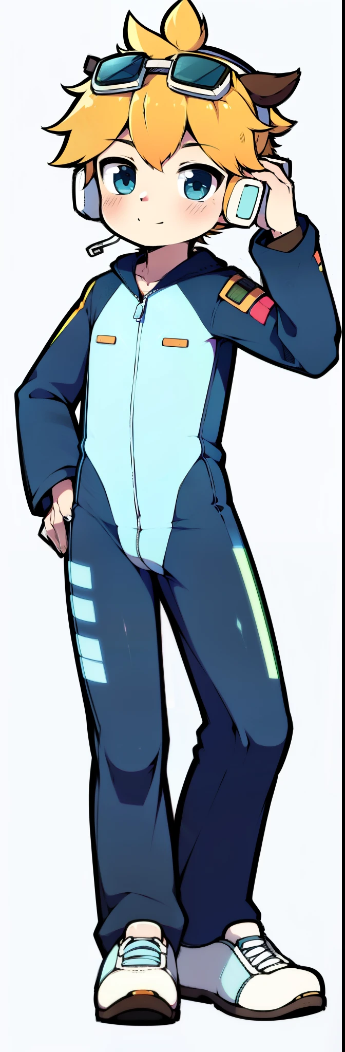 Second dimension boy teenager,Bodysuit,horn,Cow ears,Put the headphones on your head,stand up,goggles,sports shoes,Slim,Leg ring,cute,happy,zipper