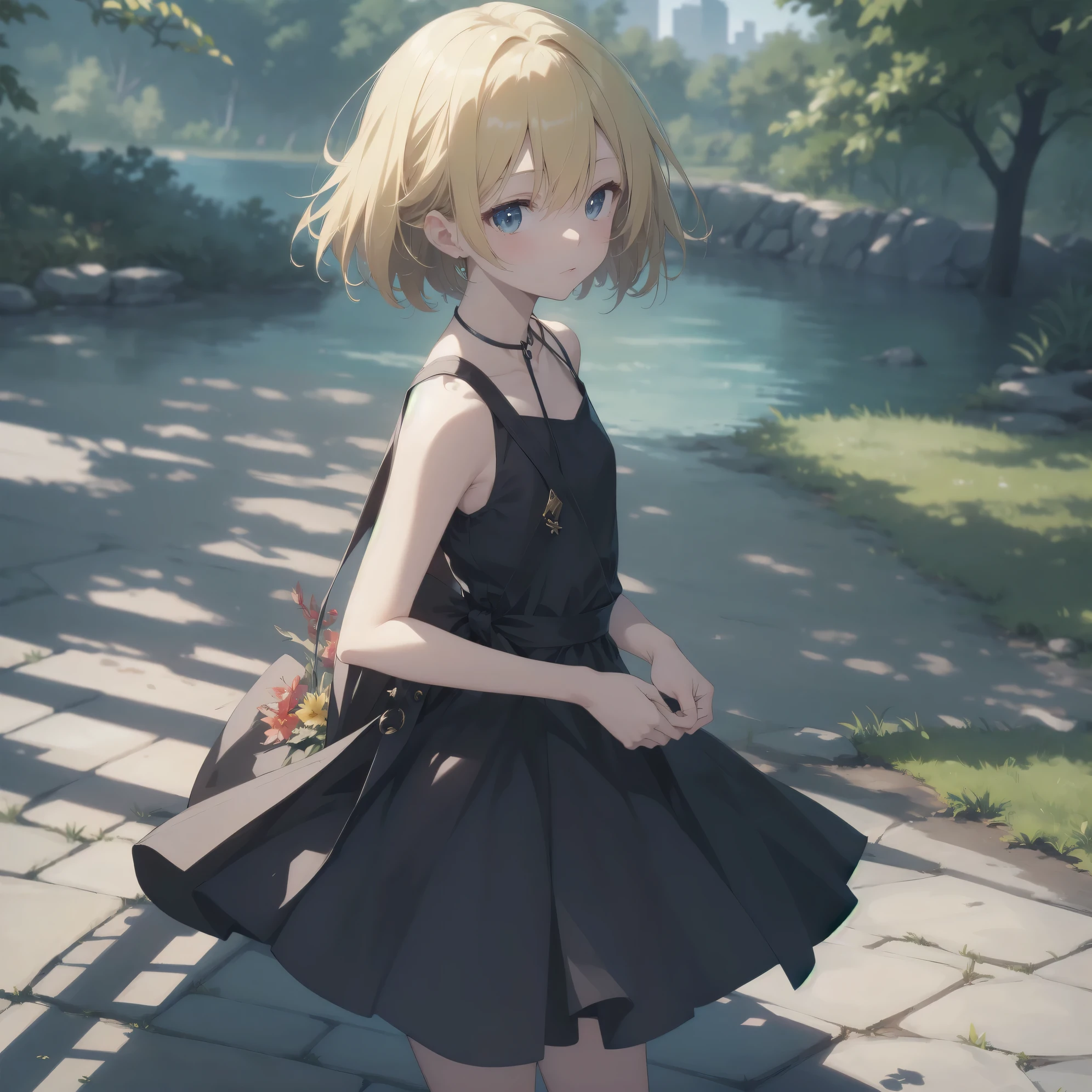 ultra-absurdres-Top quality by artist God, ultra-detailed, high resolution, anime moe artstyle, best anime 8k konachan wallpaper, pixiv contest winner, pool:2810, perfect anatomy,break, 1girl, (Please draw a girl walking grass alone. )break,(Solo,little female, 13-year-old:1.3),Full limbs, complete fingers,a junior high school student, (very short hair), short cut, flat chest, , small butt, small black eyes, beautiful detailed eyes, well-proportioned iris and pupils, expressive eyes, highres detailed hair, soft expression, sleeveless dress, sundress, straw hat, (Detailed Lighting), (Detailed background), summer, in the meadows. break,super detailed skin, Best cinematic lighting powered by famous artist, 8k,beauty illustration,photoshop_(medium),very aesthetic,break,((artist:yua_(checkmate) )), artist:clamp ,artist:carnelian ,artist:kantoku ,