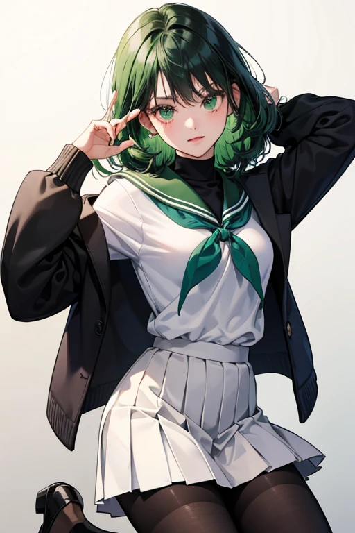 Kurara has dark green bobbed hair that covers her eyes. She usually wears her school's uniform, consisting of a gray sweater over a sailor suit, a white skirt, black tights and formal shoes. SPARKLE; GLITTER