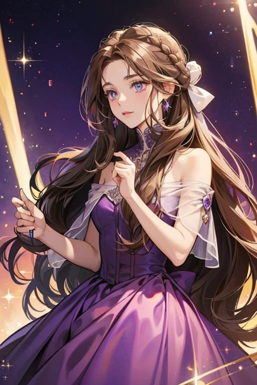 Lady Rector has long brown hair and topaz eyes. She usually has her hair tied up into a bun and wears a long, purple dress. SPARKLE; GLITTER