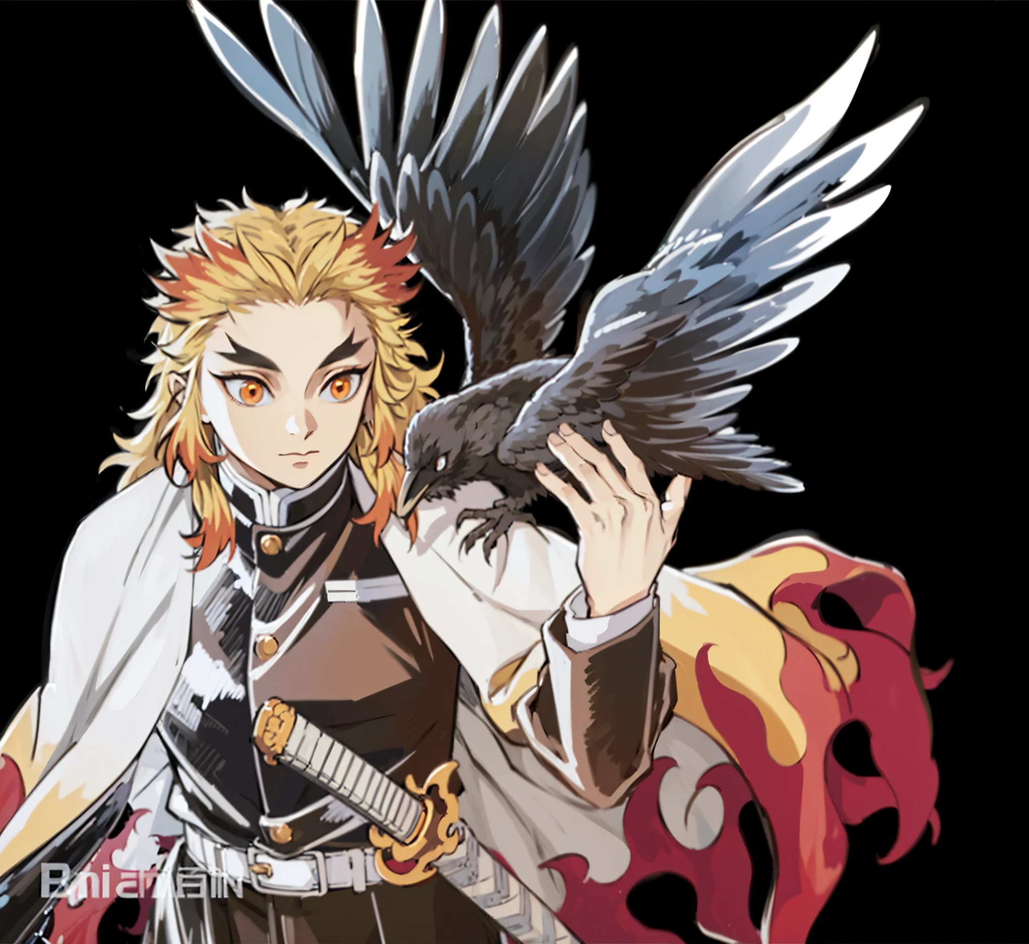 Concept map,masterpiece,oil painting style,1 female boy,Solitary,Raven on the shoulder,blonde,Black clothes,White coat,Golden Eyes,