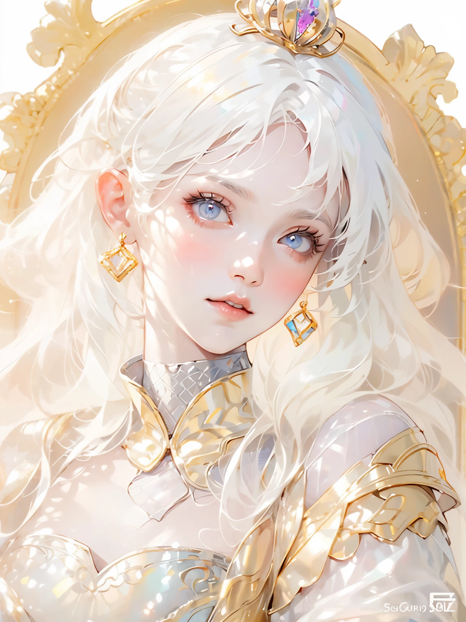 a close up of a woman with white hair and a gold crown, ((a beautiful fantasy empress)), 8k high quality detailed art, fantasy art style, guweiz, beautiful and elegant elf queen, trending on cgstation, ethereal fantasy, ethereal beauty, porcelain white skin, detailed digital anime art, a beautiful fantasy empress, anime fantasy illustration