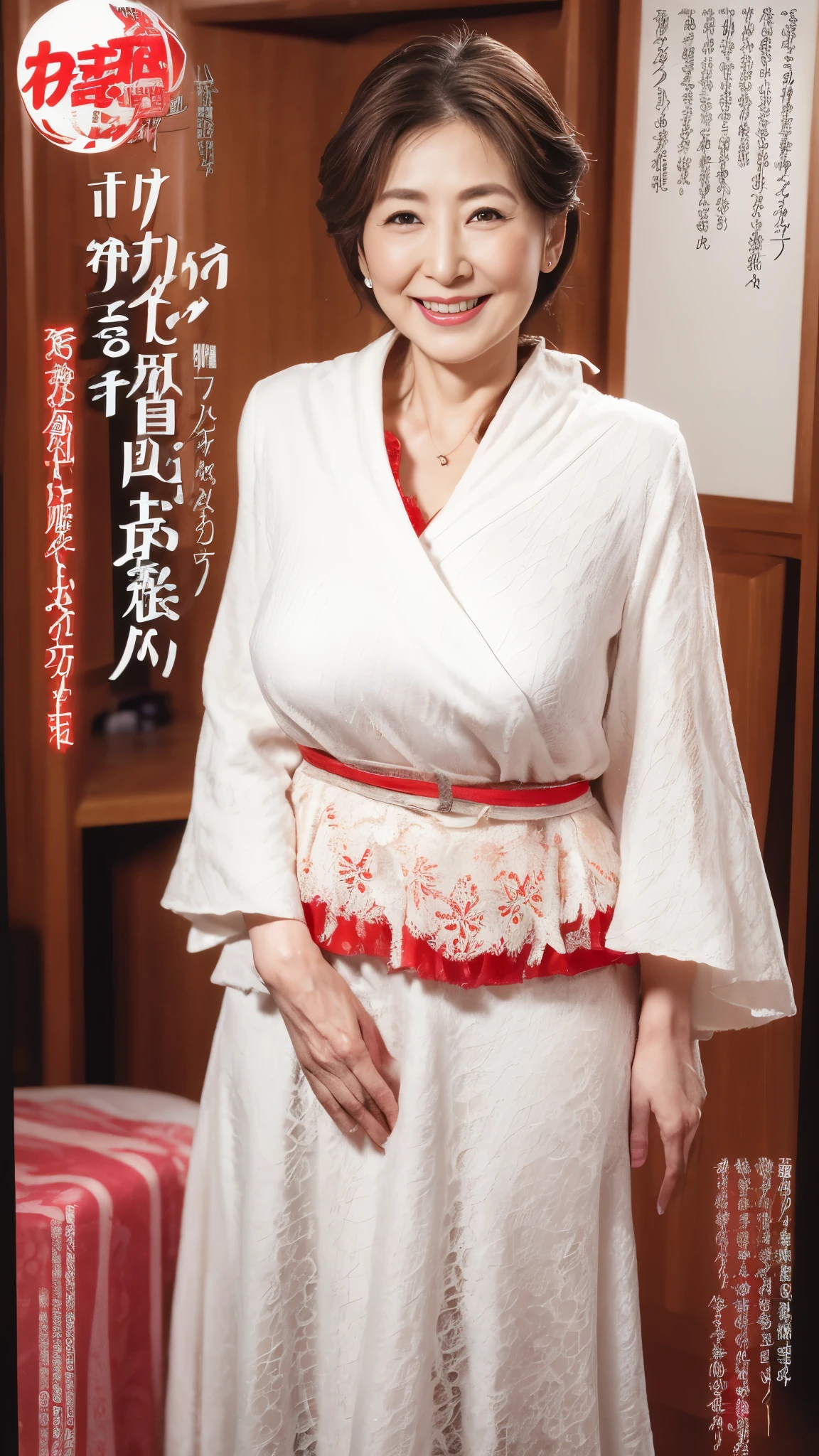 Auntie, ((Fractal Art)), (((masterpiece))), 8k, Clear images, (((alone))), (((Asian Beauty))), Pure white background, Gray Hair, Hands behind back, Refreshing early summer outfit, gravure, Alluring, ((Elderly mature woman with an old face)), Depict lips accurately,Red lips, Flashy makeup, (((alone))), (((Perfect Anatomy))), Elderly, Pure white background, gravure, Upright posture, smile, ((Obscene)), From the chest up, highest quality, Very detailed, Realistic, Very detailed細なスキン, (Mature Woman), (positive), 100 years old, Huge breasts, Mature Movie Actress, Glamour, sexy, Pure white skin, Comfortable clothing,