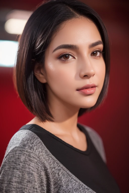 hermosa chica, Busto grande, Pelo corto desordenado de color rojo brillante, sombra de ojos negra, (en ropa interior :1.2), (fondo de la ciudad:1.2), maquillaje oscuro, The art of math., Temas populares en Artstation, highly detallado, finos detalles, Complejo, beautiful detallado glow, detallado, luz, high resolution, detallado facial features,Sharp focus, luz slippery, aesthetic,