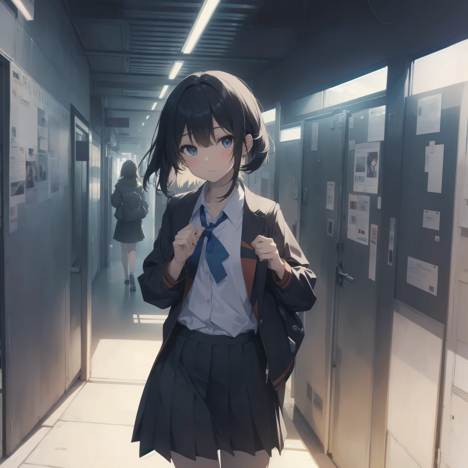 ultra-absurdres-Top quality by artist God, ultra-detailed, high resolution, anime moe artstyle, best anime 8k konachan wallpaper, pixiv contest winner, pool:2810, perfect anatomy,break, 1girl, (Please draw a girl walking sleepily to school alone. )break,(Solo,little female, 13-year-old:1.3),Full limbs, complete fingers,a junior high school student, (very short hair), short cut, flat chest, , small butt, small black eyes, beautiful detailed eyes, well-proportioned iris and pupils, expressive eyes, highres detailed hair, soft expression, salor school_uniform, sailor collar, serahuku, bow, pleated skirt,(Detailed Lighting), (Detailed background), in the School commute route. break,super detailed skin, Best cinematic lighting powered by famous artist, 8k,beauty illustration,photoshop_(medium),very aesthetic,break,((artist:yua_(checkmate) )), artist:clamp ,artist:carnelian ,artist:kantoku ,