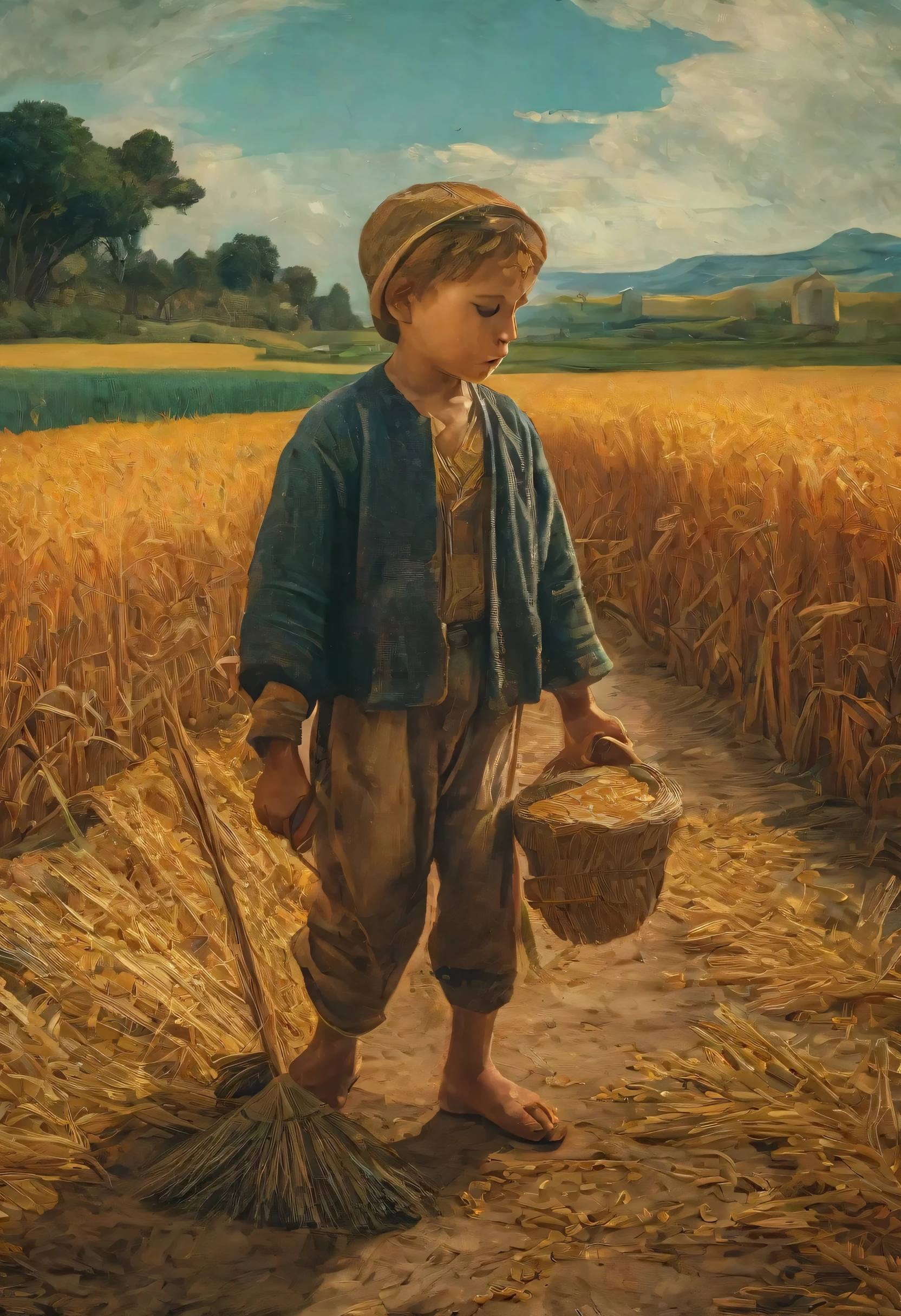 a boy correndo nos campos de arroz, detailed portrait, intricate clothing textures, ornate background, dramatic lighting, warm color palette, photorealistic, cinematic composition, 8k, highly detailed, masterpiece. perfeito, detalhado, High definition, van gogh, leonardo da vinci, chirico, monet