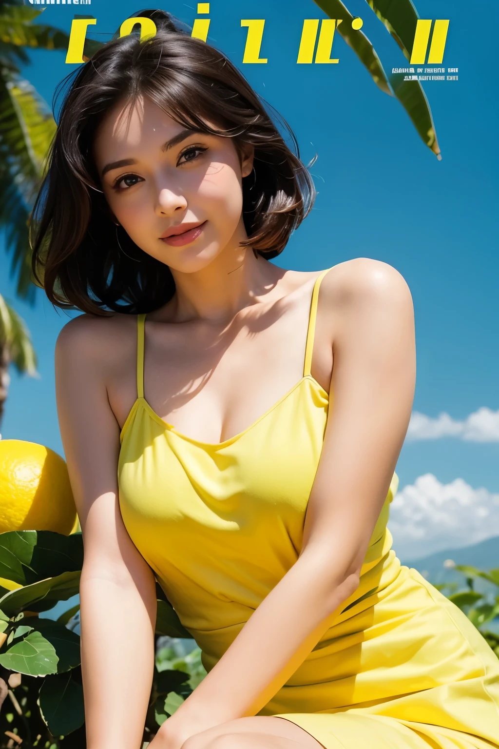 Feeling fresh like a lemon, beautiful woman, Colorful backgrounds, magazine pose,