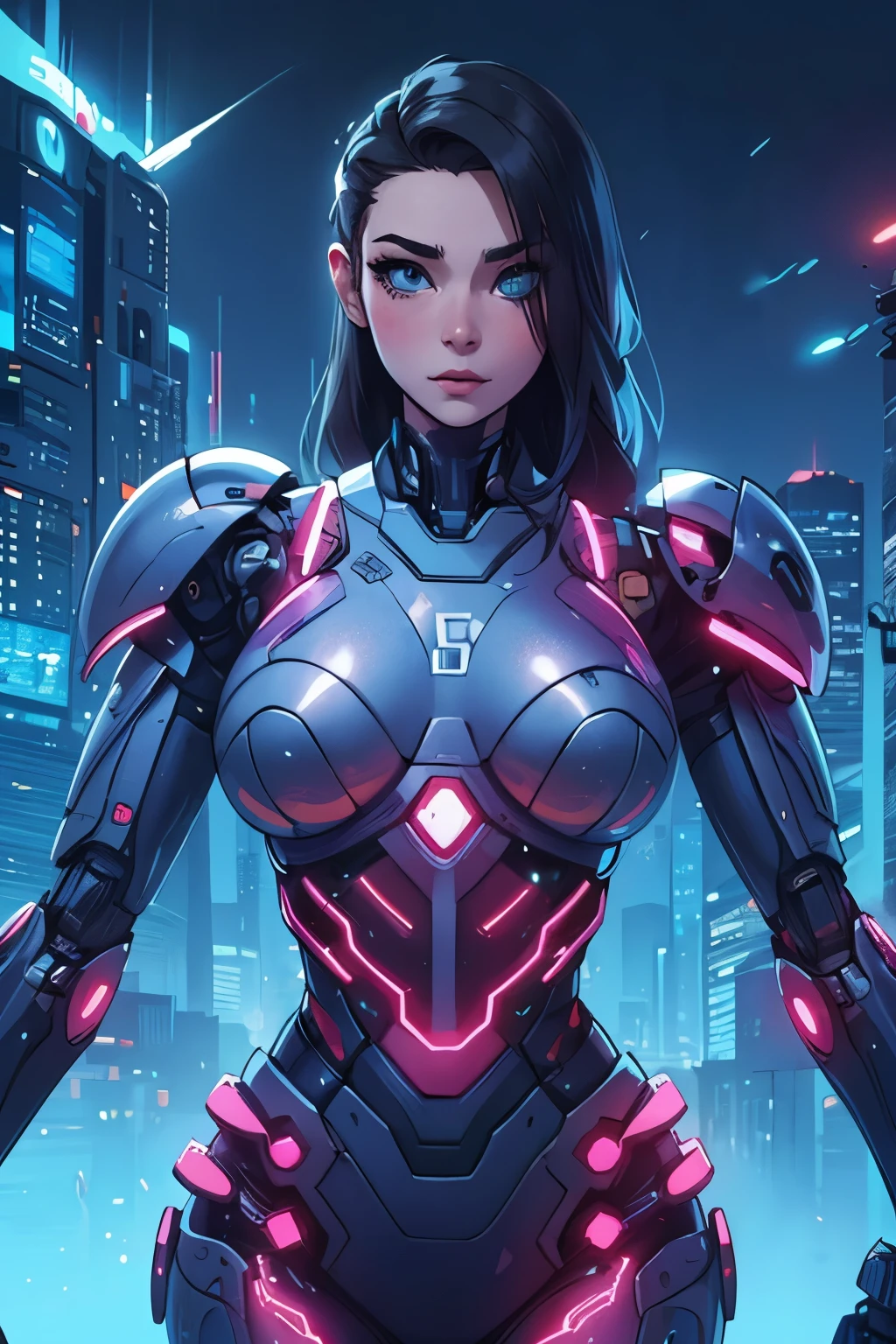 top quality, future world, State-of-the-art robot, Beautiful Woman, Transformed into a cyborg except for the face and some parts, ig model, sexy images