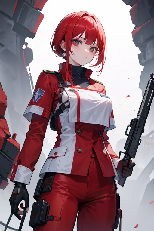 mulher, 24 anos, alta, cabelo vermelho, medica, apocalipse zumbi, corpo inteiro, usando um uniforme branco de medica, non-sexualized
