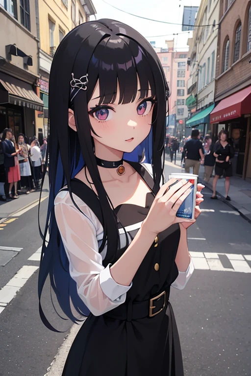 hay una chica de pelo largo de color negro y ojos de color cafe que lleva vestido y una pajarita, chica anime joven realista, chica anime en la vida real, chica anime con pelo largo, peinado de corte hime, linda cara de anime natural, estilo anime realista, hermosa chica anime, con cara linda refinad