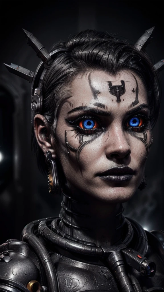 (1girl,beautiful detailed eyes,beautiful detailed lips,extremely detailed eyes and face,long eyelashes,power armor,short hair,black hair,bionic eye,warhammer 40k,inquisitor,yvraine,face close-up,high contrast,dramatic lighting,cinematic,dark moody atmosphere,complex intricate details,photorealistic,masterpiece)