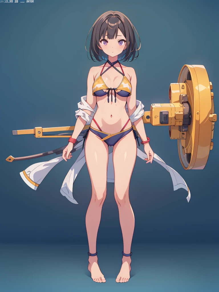 (((masterpiece, best quality, ultra highres, 1 girl, solo, white background))), super detailed skin and face and eyes and finger, beautiful japanese woman, small breasts:1.5, skinny, light brown hair, white background, very short pixie hair, (an illustration of girl), Knee shot, Generate with illustrations, Various expressions, Various poses, Please draw the entire character within the frame, ensuring that the head, arms, and legs are not cut off. The background should be simple, with the character positioned centrally, outline, anime, bikini,