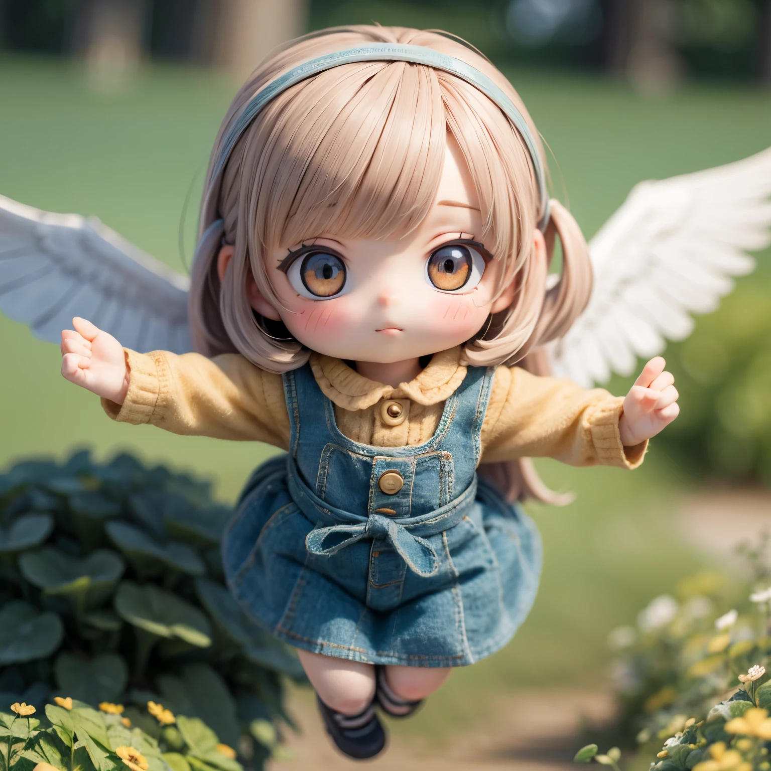 Photorealistic、Chibi Girl Doll(A flying through the sky on the back of an eagle)