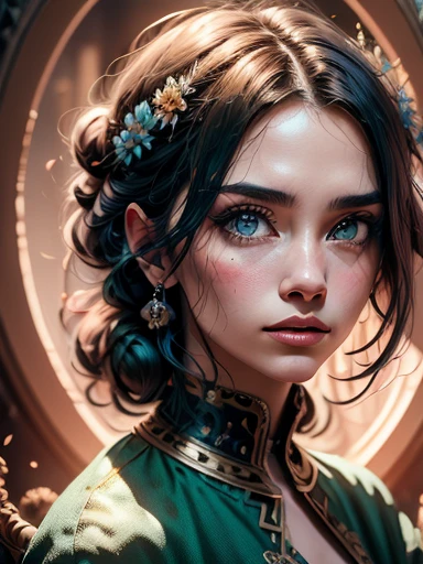 (melhor qualidade,4k,high resolution,Obra de arte:1.2),ultra-detalhado,realista,retrato, inteligente e confiante, Lilly Krug, Jaqueta azul,olhos detalhados, detailed lips,inteligente,wearing glasses,na moda,parado em um jardim vibrante,flores bonitas florescendo,Colorida,soft lighting,folhas farfalhando na brisa,atmosfera serena,criatividade,harmonia,energia positiva,Feeling of tranquility,felicidade,artistic style,tons de azul e verde,pinceladas finas,meticulous attention to detail,professional illustration,exquisite rendering,cores vivas,vista perfeita,Perfectly balanced composition,efeitos de pintura hipnotizantes,obra de arte inspiradora