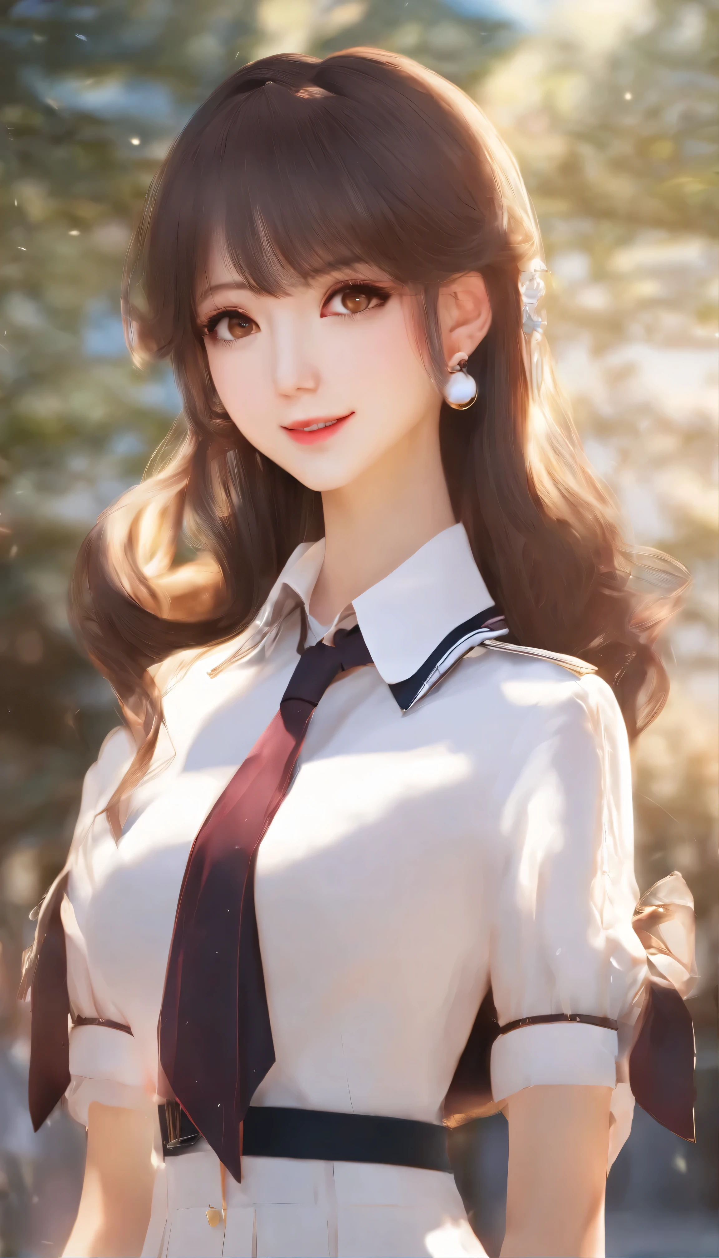 (Super detailed)highest quality:Full-body portrait of a 25-year-old woman in、Delicate and beautiful face with large, expressive eyes(1.1)Introducing。Casually stylish female white collar uniform(1.2)Wear、Perfect for office uniform wear with fine details especially around the collar and cuffs.。Her slim body、This is accentuated by the contrast between the sleek lines of the uniform and the elegance of the black stockings.。 The outdoor scene is bathed in soft natural light on a sunny afternoon.、It provides an idyllic backdrop for this enchanting portrait.。in