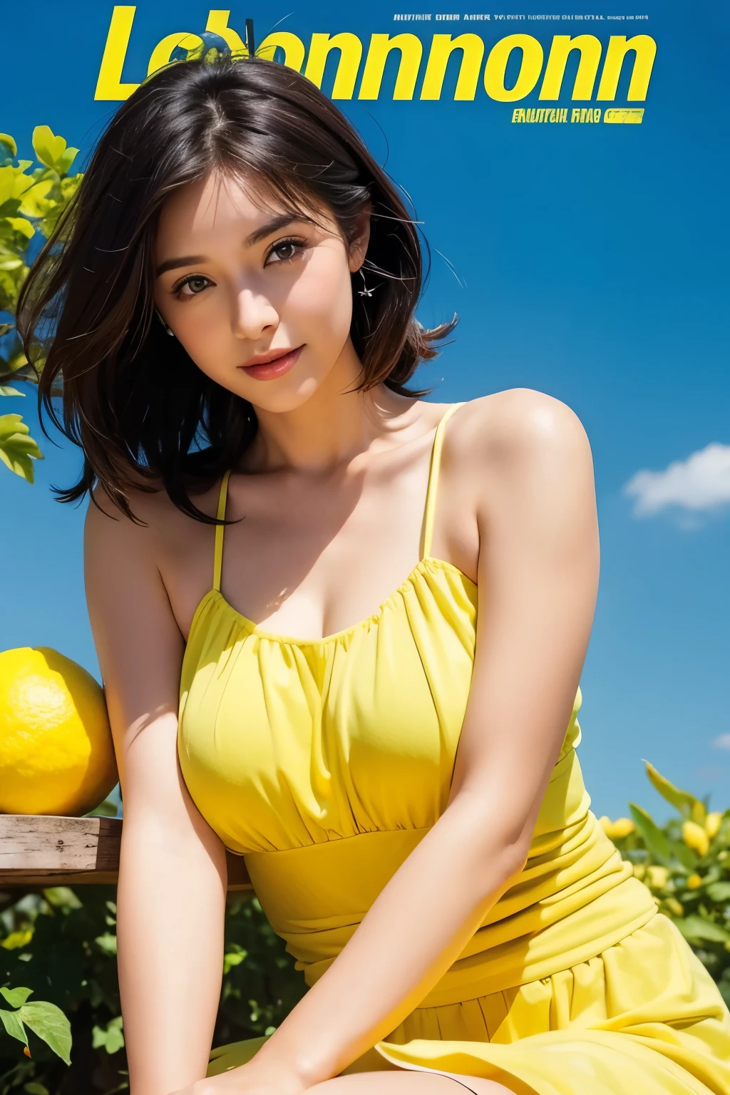 Feeling fresh like a lemon, beautiful woman, Colorful backgrounds, magazine pose,