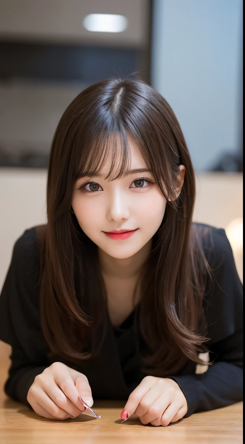 Tabletop, highest quality, shape, Very detailed, finely, High resolution, 8k wallpaper, 完璧なダイナミックな構shape, Beautiful and exquisite,ランダムなcute髪,,Natural color lip, Bold sexy pose,smile、20-year-old girl、cute、Looking into the camera,Always blur the background,Perfect and beautiful face,Slim face and figure,Big eyes、Putting on gal makeup,Small face,Shooting from below、smile,Blurred Background,Elegant feminine face、Cyberpunk Fashion、Get on all fours and show your ass to the camera