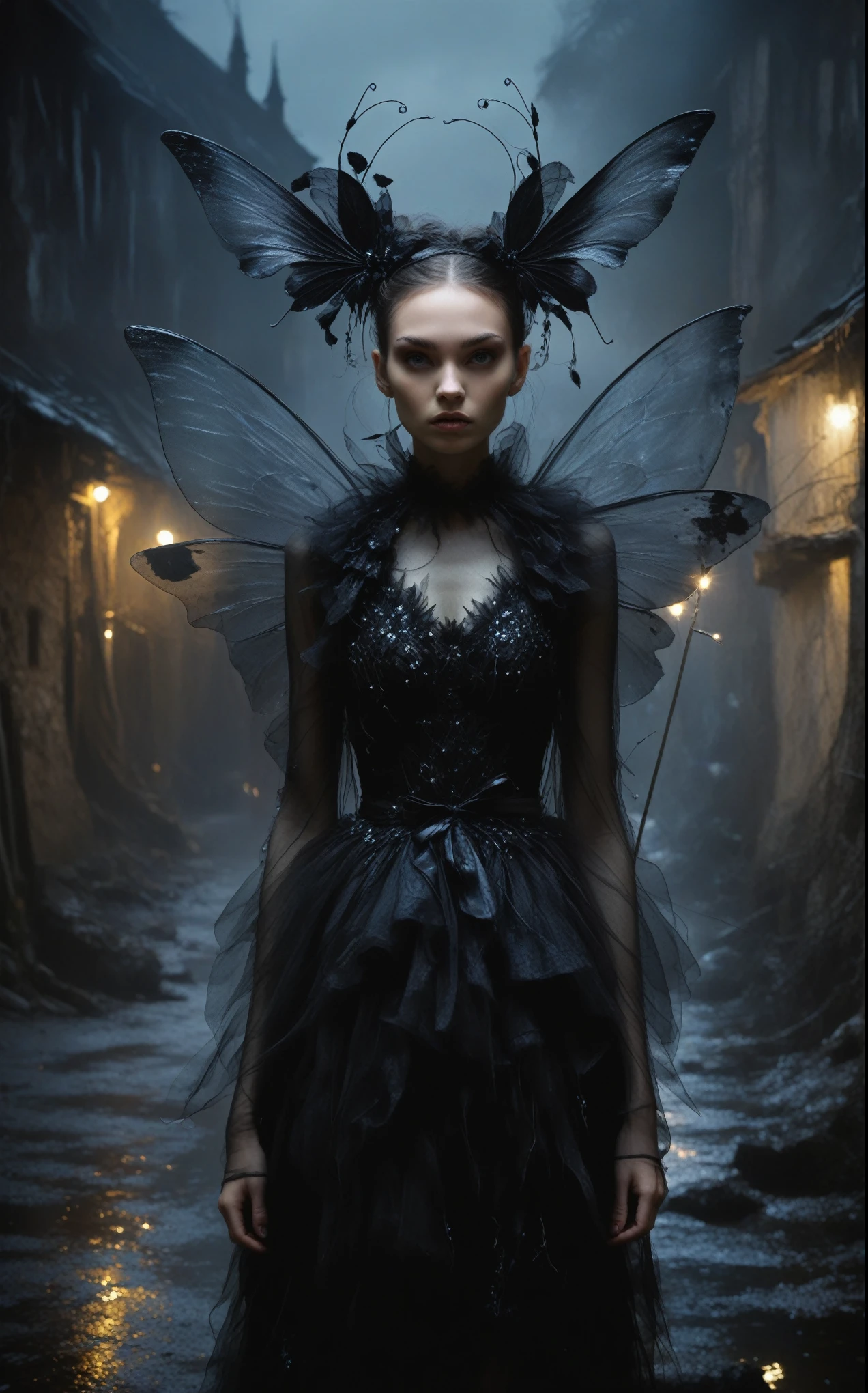 ((angry fairies)) with her babe,ominous fairy's land,pretty face,ominous places,threatening town,evening,Iryna Yermolova,Nicola Samori