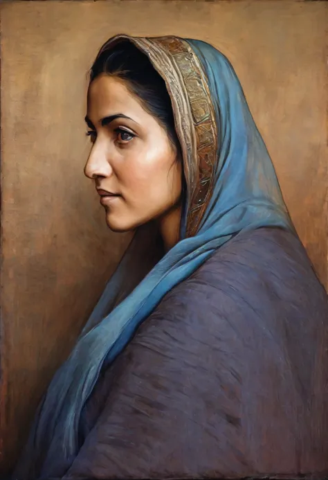 a beautiful afghan woman, with typical clothes, detailed portrait, oil painting, wrinkled face, high quality, masterpiece, leona...