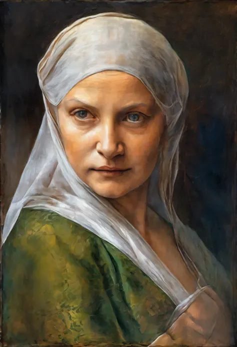 uma linda mulher irlandesa, with typical clothes, detailed portrait, oil painting, wrinkled face, high quality, masterpiece, leo...