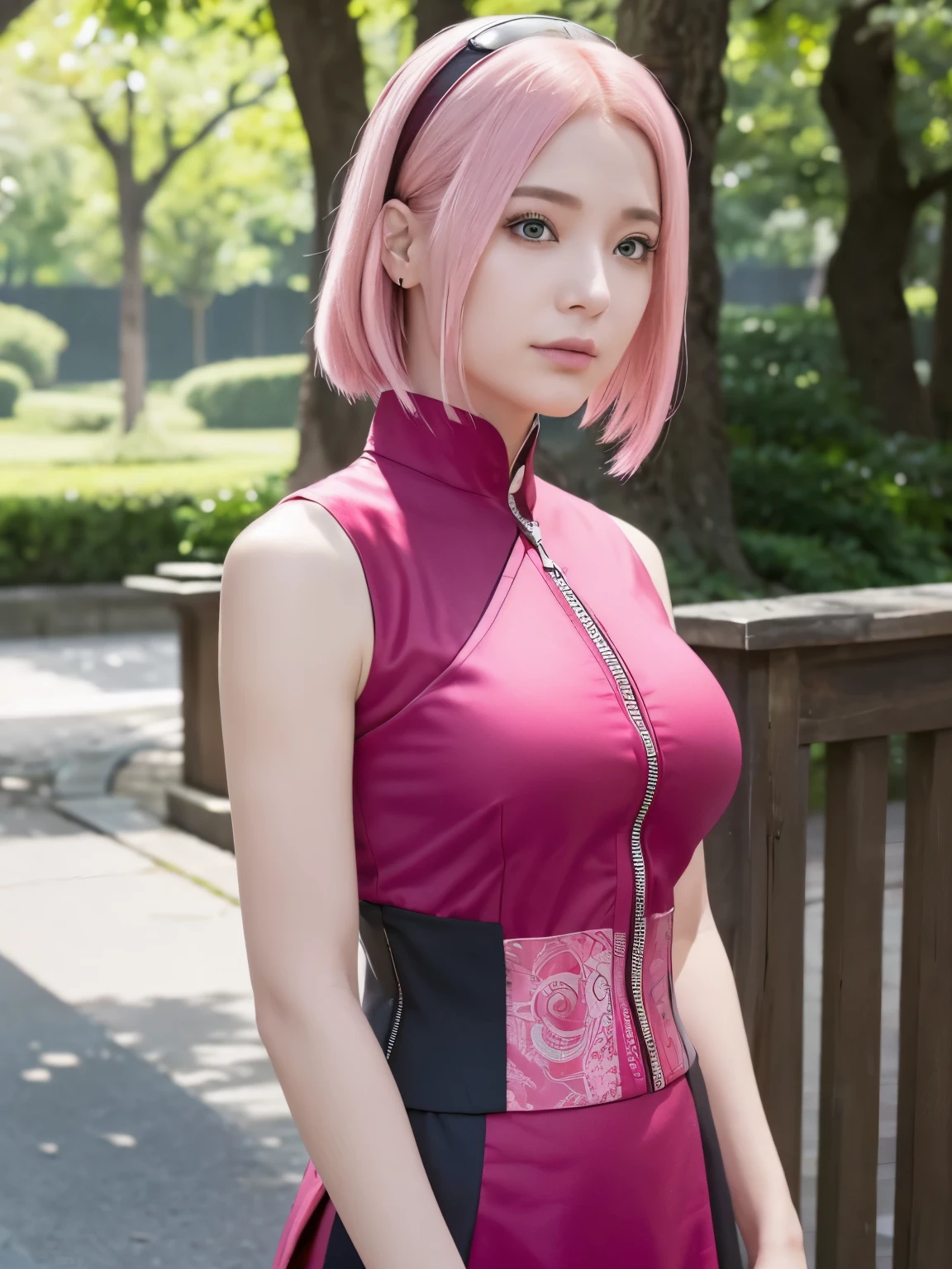 Masterpiece, textured skin, super detail, high detail, high quality, best quality, 1080p, 16k, ((jogging))  adult. Haruno sakura . outfit jogging pink sexy . Sakura jogging, Sakura pink hair. Jogging run,  jogging style, sport