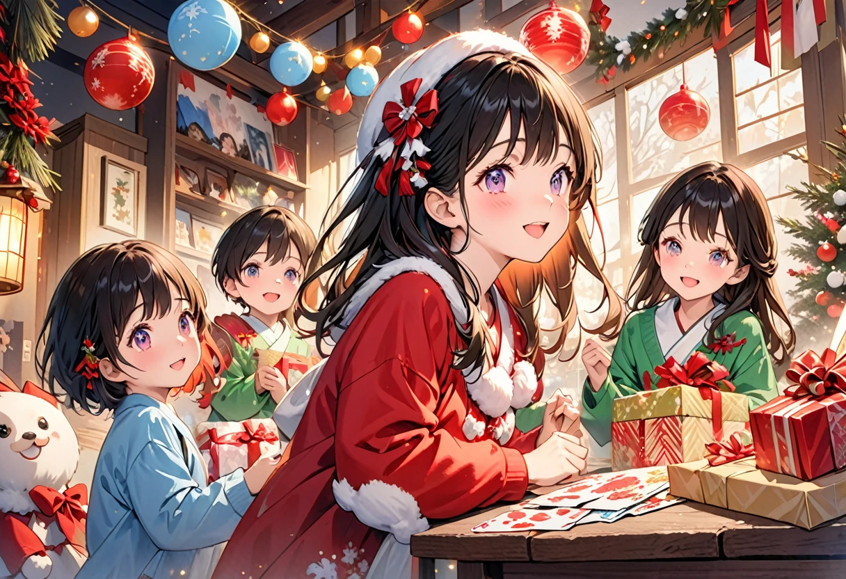 Masterpieces with up to 16K resolution:1.6), (Intricate details:1.4), (Very crazy details:1.4),(highest quality:1.3). | present交換, present手渡し, Realistic,gift,table,Decorations,wrapping ,ribbon,present,Holiday spirit,Vibrant colors,Warm lighting,Cozy atmosphere,toy,card,Joyful,celebration,Exquisite detail,An exciting surprise,光沢のあるDecorations,Sparkling,Beautifully packaged,Excited kids,Expectations,Fun moments,Great memories,Family Gatherings,Bright Face,abundance of present,High resolution,超High resolution,Studio Lighting,Ultra-fine painting,Sharp focus,Physically Based Rendering,Professional,Vibrant colors,Bokeh.