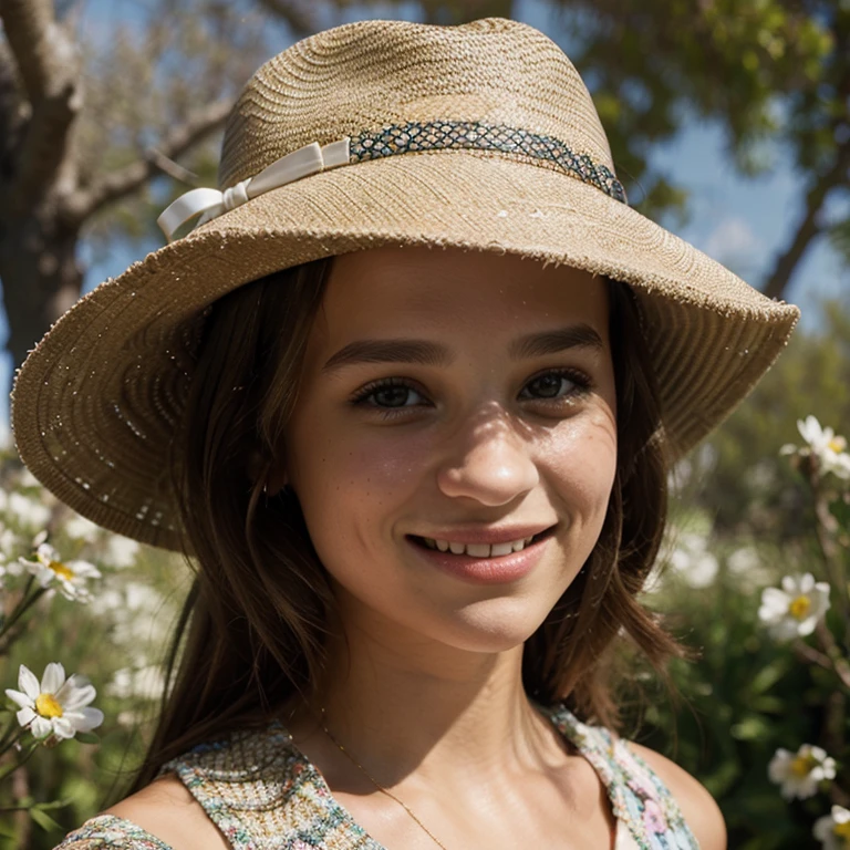 Alicia Vikander wearing a hat with spring clothes smiling