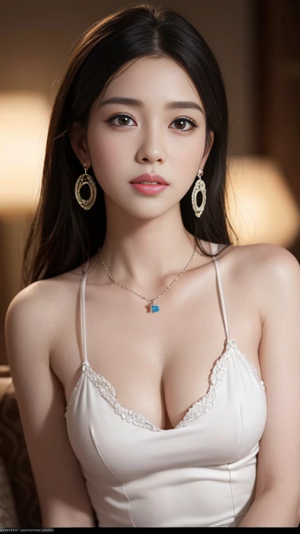 8k, Tabletop, RAW Photos, highest quality, Realistic, Highly detailed CG Unity 8k wallpaper, Written boundary depth, Cinematic Light, Lens flare, Ray Tracing, (Very beautiful face, Beautiful Lips, Beautiful Eyes), Intricately detailed faces, ((Highly detailed skin)) 1 girl, In the Dark, Deep Shadow, cute, ((Looking at the audience)), (A captivating smile), (Blurred Background), Earrings, bracelet, necklace, Clear Eyes, Bedroom, Front shot, (Pale skin), I'm looking forward to, (Big eyes), ((corset)), (, shape), (Silver Hair:1.3), (Hair Bun), (Big Breassmile)), ((Camel Toe)), See thr