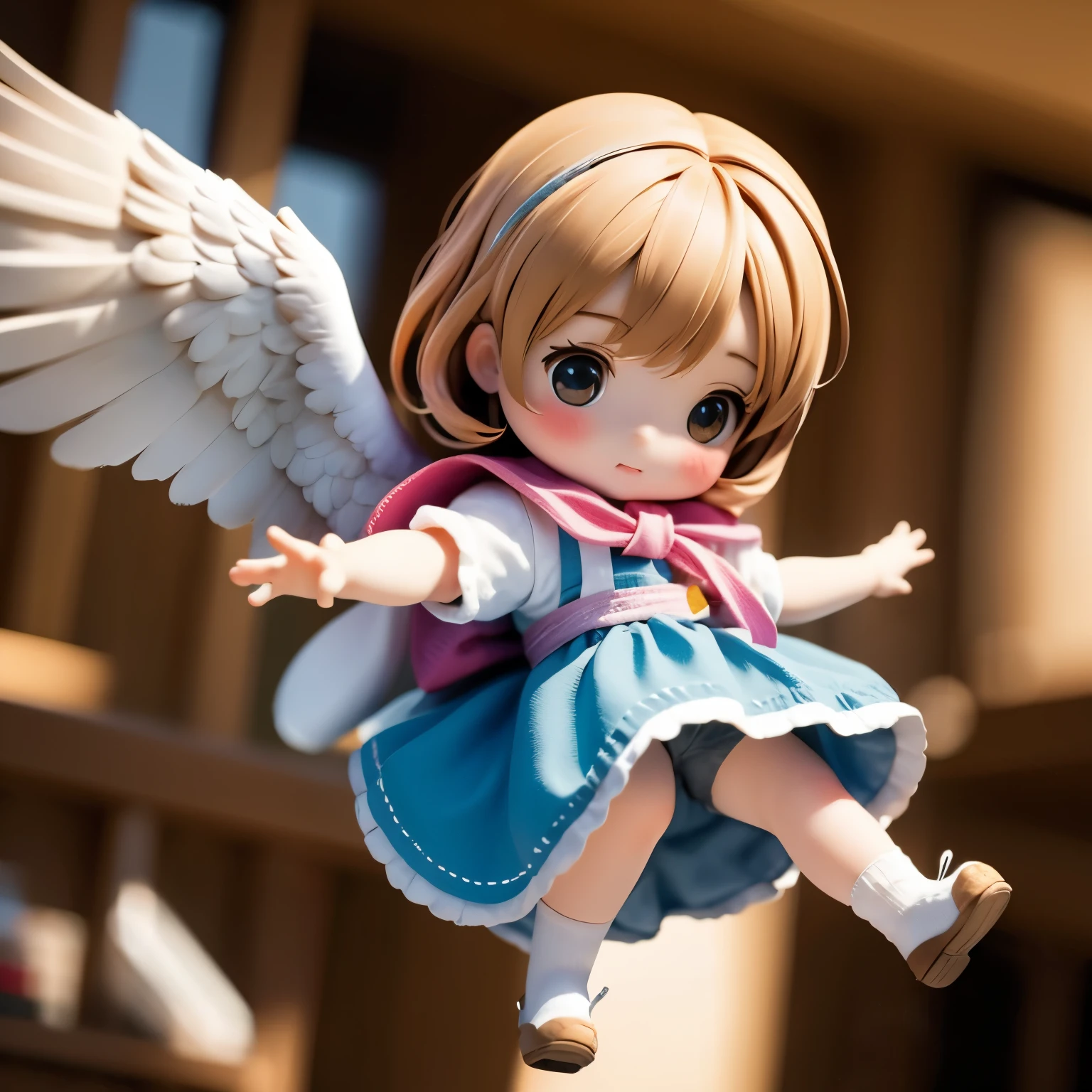 Photorealistic、Chibi Girl Doll（A  flying through the sky on the back of an eagle）