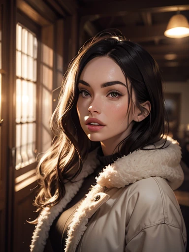 {Megan Fox}, melhor qualidade,16k,high resolution,Obra de arte:1.2),ultra-detalhado,realista,retrato, inteligente e confiante, corpo inteiro, Fuzzy pink wool coat,olhos detalhados, detailed lips,inteligente, na moda, soft lighting,  brisa, atmosfera serena,criatividade,harmonia,energia positiva,Feeling of tranquility,felicidade,artistic style,meticulous attention to detail,professional illustration,exquisite rendering,cores vivas,vista perfeita,Perfectly balanced composition,efeitos de pintura hipnotizantes,obra de arte inspiradora