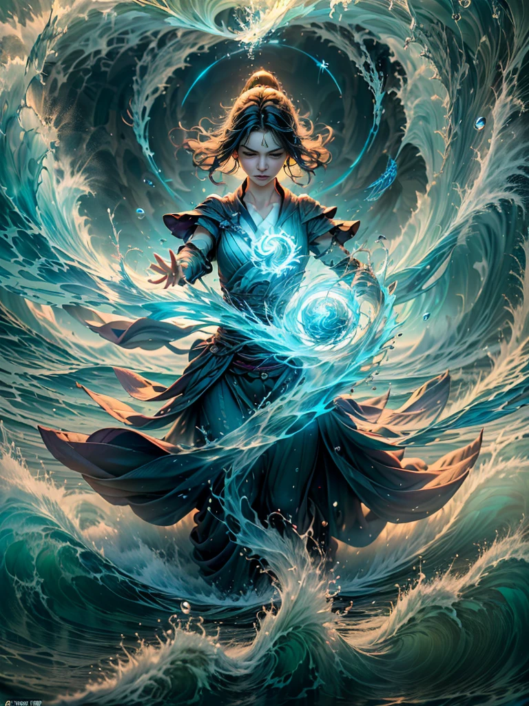 ((best quality)), ((masterpiece)), (detailed), (realistic), (official art), (extremely detailed CG unity 8k wallpaper), (water magic:1.2), (manipulating water:1.1), (elemental control:1.2), (graceful movements:1.1), (aquatic beauty:1.2), (mystical powers:1.2), (serene expression:1.1), (flowing tides:1.2), (sparkling droplets:1.2), (enchanted aura:1.1), (magical incantation:1.2), (rippling waves:1.2), (splendid water formations:1.1), (emerging from a water vortex:1.2), (resonating with nature:1.2), (commanding the elements:1.2), (translucent veil:1.1), (wisdom and power:1.2), (whirlpool of enchantment:1.2), (glowing water glyphs:1.1), (harmony with the sea:1.2), (mysterious origins:1.2), (harmonious balance:1.1), (serene strength:1.2), (spellbinding spectacle:1.2), (immersing in liquid magic:1.1), gorgeous woman [Elizabeth II:Maude Adams:0.45] (embracing her destiny:1.2)