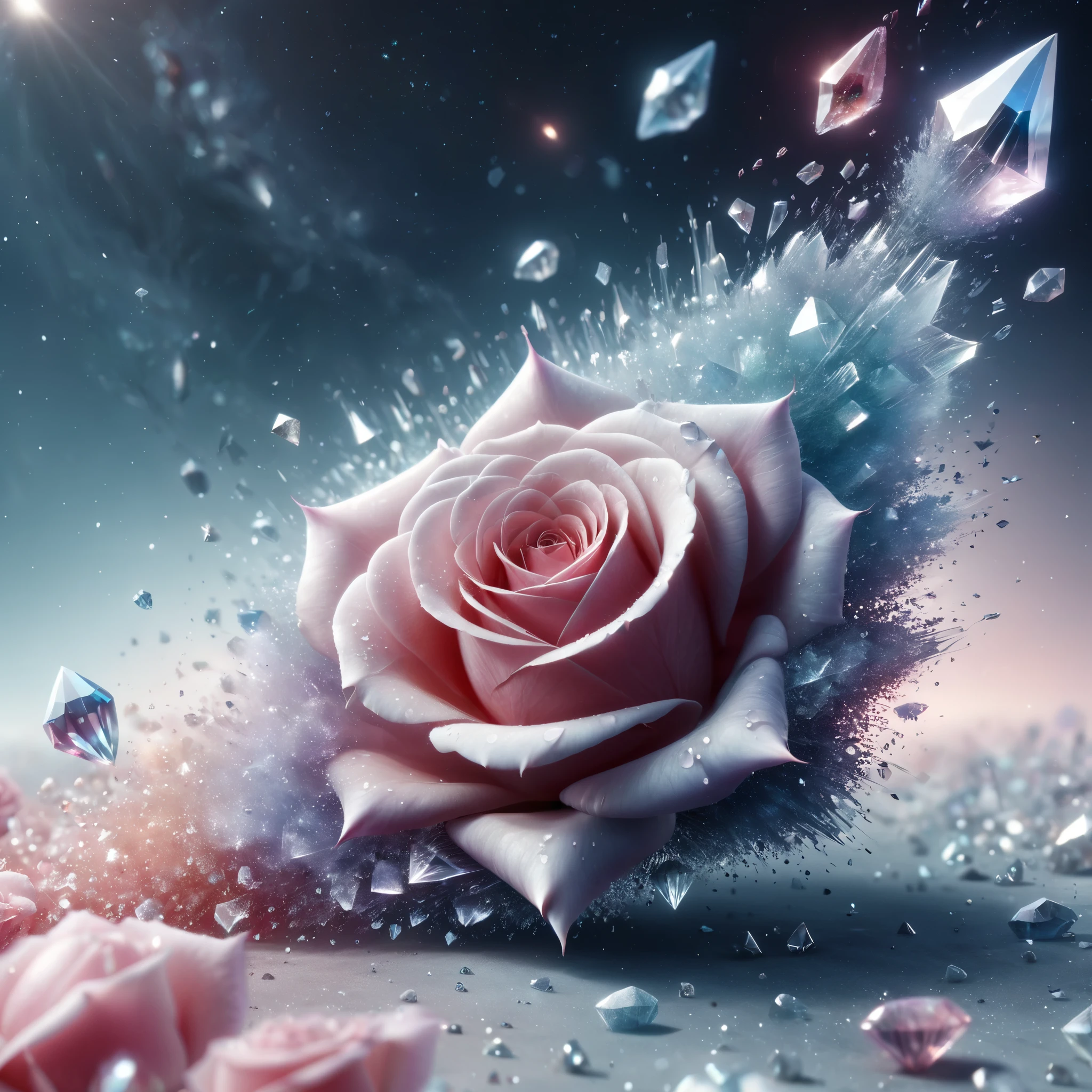a close up of a rose surrounded by crystals, cgsociety award, interconnected human lifeforms, dribbble, stunning image, diamond prisms, affinity photo, cosmic entity, one thousand years of longing, cgi society, cgworld, [ shards, very beautiful photo, eternal