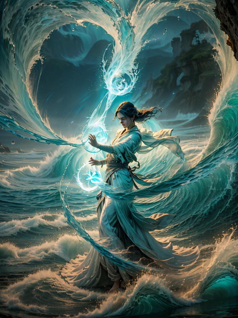 ((best quality)), ((masterpiece)), (detailed), (realistic), (official art), (extremely detailed CG unity 8k wallpaper), (water magic:1.2), (manipulating water:1.1), (elemental control:1.2), (graceful movements:1.1), (aquatic beauty:1.2), (mystical powers:1.2), (serene expression:1.1), (flowing tides:1.2), (sparkling droplets:1.2), (enchanted aura:1.1), (magical incantation:1.2), (rippling waves:1.2), (splendid water formations:1.1), (emerging from a water vortex:1.2), (resonating with nature:1.2), (commanding the elements:1.2), (translucent veil:1.1), (wisdom and power:1.2), (whirlpool of enchantment:1.2), (glowing water glyphs:1.1), (harmony with the sea:1.2), (mysterious origins:1.2), (harmonious balance:1.1), (serene strength:1.2), (spellbinding spectacle:1.2), (immersing in liquid magic:1.1), gorgeous woman [Elizabeth II:Maude Adams:0.45] (embracing her destiny:1.2)