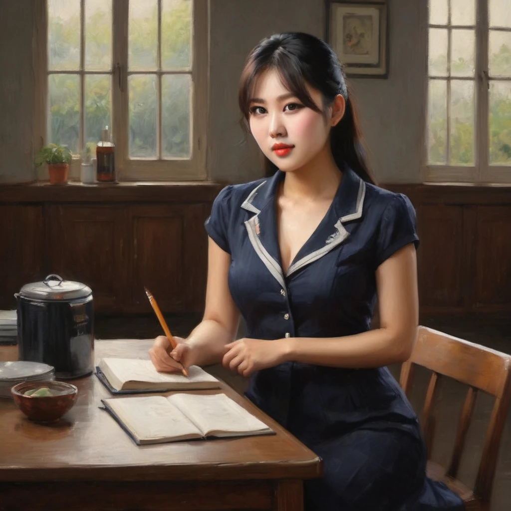 (a stunning pretty asian substitute teacher, 20 years old, ample bust, full butt, dressed in alluring skimpy club (almost unclad) fashion, fishnets, hung over, embarrassed), trying to teach math class, a packed classroom, students are heckling her, detailed face, beautiful detailed eyes, beautiful detailed lips, extremely detailed eyes and face, long eyelashes, realistic, photorealistic, ultra-detailed, 8k, high quality, masterpiece, oil painting, chiaroscuro lighting, dramatic colors, cinematic