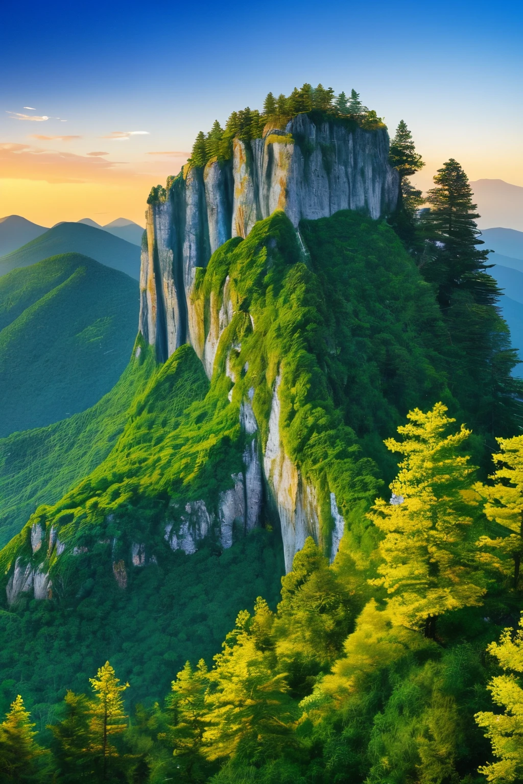 Landscape from Above: A Masterpiece of a Mountainous Region bathed in the Golden Hours of the Day
A breathtaking panorama unfolds from above, showcasing a picturesque mountainous region adorned with lush pine forests. The mountains, majestically cascading into the horizon, are a symphony of rugged cliffs, crystalline waterfalls, and verdant plateaus. The pine forests, an intricate tapestry of evergreen foliage, weave a mosaic of emerald, jade, and sapphire hues across the landscape.
The scene is rendered with impeccable finesse, exhibiting extreme detail and high