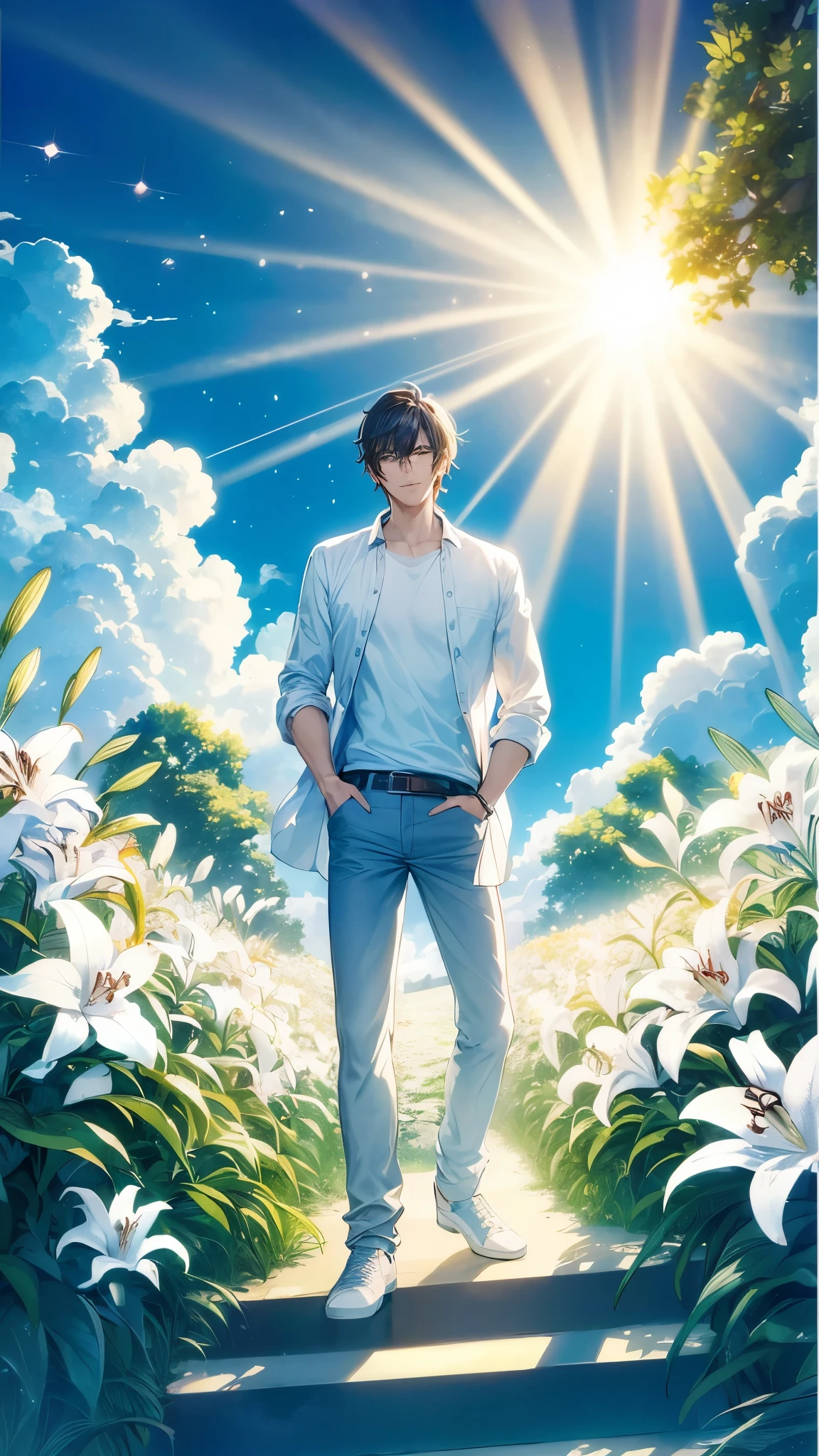 a handsome guy、Serious expression、Cool and beautiful face、Highly Detailed CG Unity 8K Wallpaper, (super masterpiece, Beautiful person, well detailed face polluted smile, It's photorealistic, Hyperrealistic)Cool and handsome face