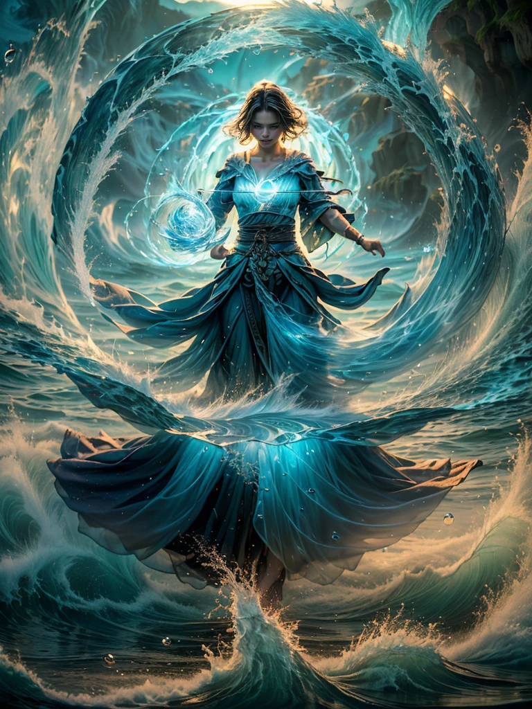 ((best quality)), ((masterpiece)), (detailed), (realistic), (official art), (extremely detailed CG unity 8k wallpaper), (water magic:1.2), (manipulating water:1.1), (elemental control:1.2), (graceful movements:1.1), (aquatic beauty:1.2), (mystical powers:1.2), (serene expression:1.1), (flowing tides:1.2), (sparkling droplets:1.2), (enchanted aura:1.1), (magical incantation:1.2), (rippling waves:1.2), (splendid water formations:1.1), (emerging from a water vortex:1.2), (resonating with nature:1.2), (commanding the elements:1.2), (translucent veil:1.1), (wisdom and power:1.2), (whirlpool of enchantment:1.2), (glowing water glyphs:1.1), (harmony with the sea:1.2), (mysterious origins:1.2), (harmonious balance:1.1), (serene strength:1.2), (spellbinding spectacle:1.2), (immersing in liquid magic:1.1), gorgeous woman [Elizabeth II:Maude Adams:0.45] (embracing her destiny:1.2)