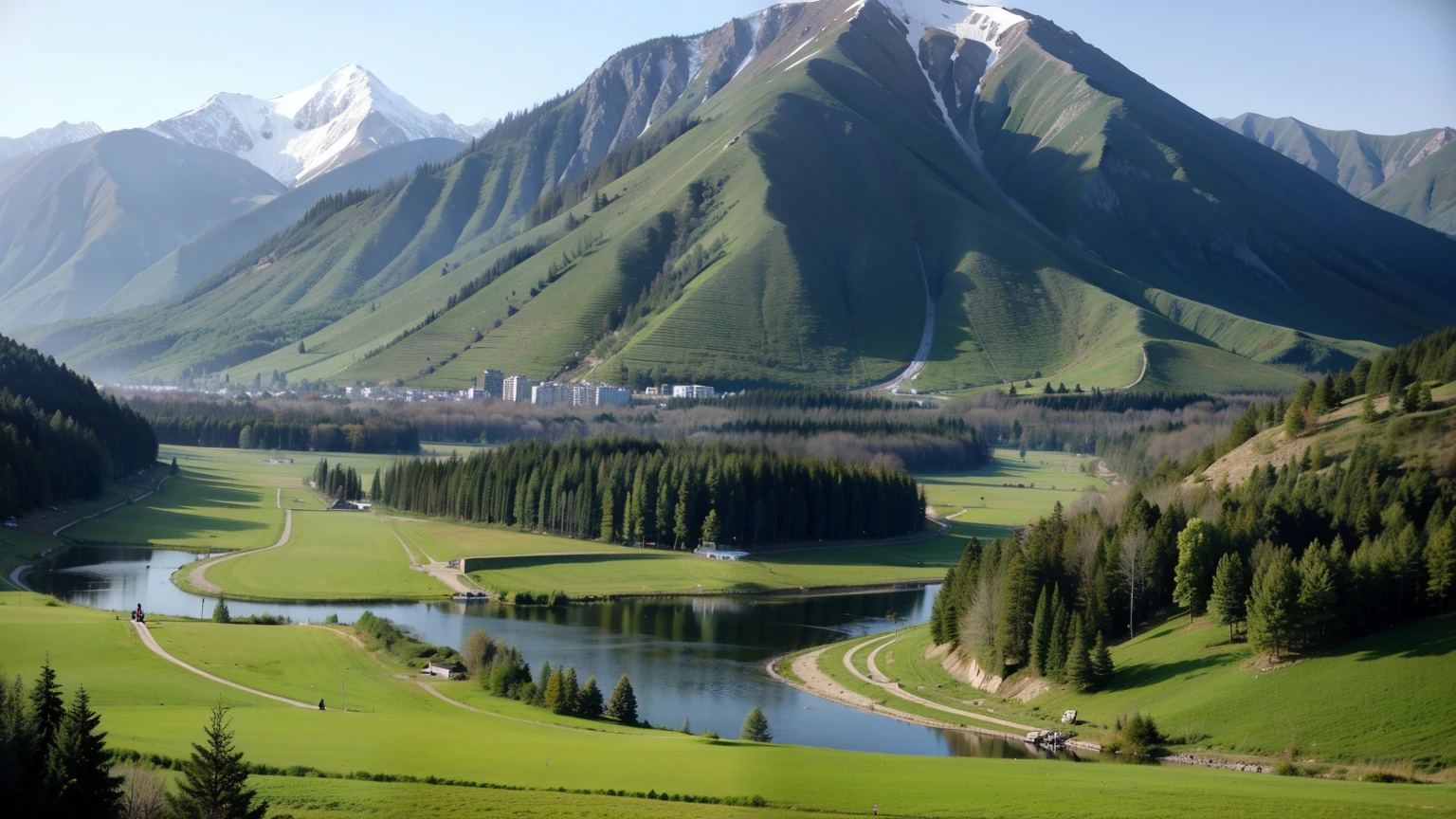 Xinjiang scenery,green,Altai,There is a beautiful woman