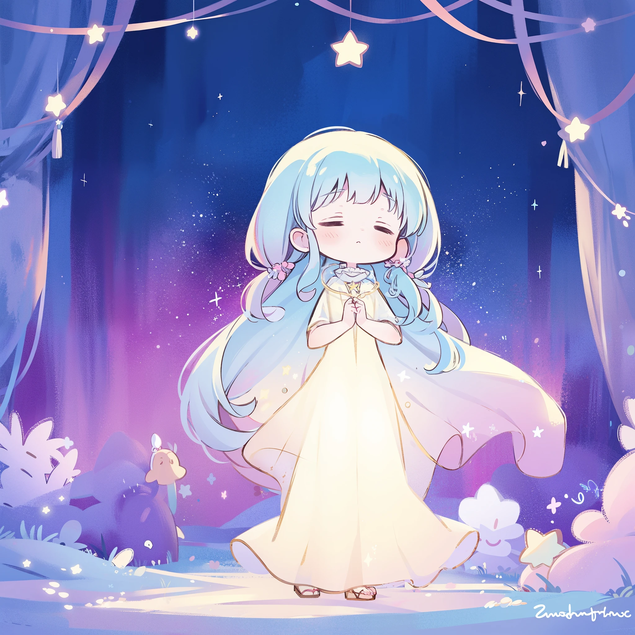 complex background, wishing star background, a woman wearing an ethereal mystical pink translucent dress that reflects the stars, dreamy, peaceful, serene composition, glowing stars, glowing, perfume promo art, mystic, complex drawing, highly detailed, Covergirl brand, promo art, artistic rendition, ethereal, starry night, midjourney style